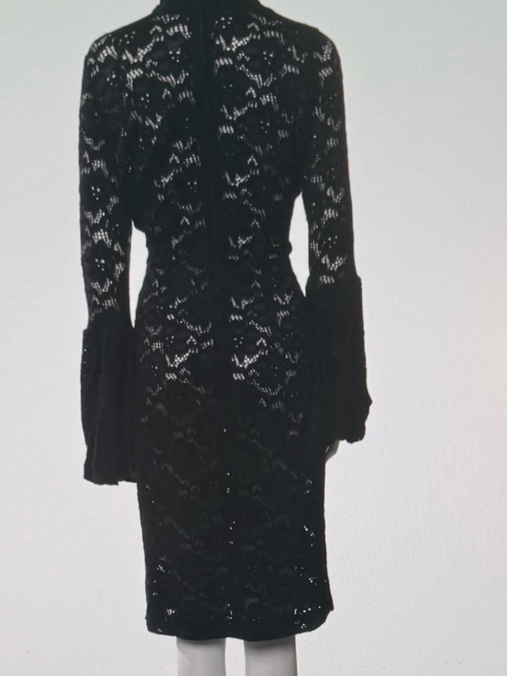 Anne Fontaine, Black Lace Long-Sleeve Midi Dress with Bell Cuffs sz 6 or 38 - Picture 2 of 5
